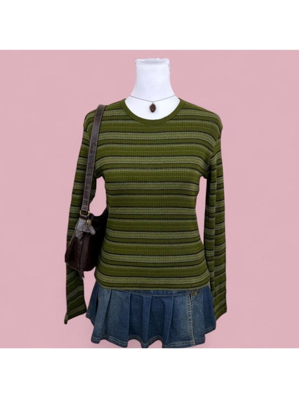 90s green striped grunge long sleeve shirt